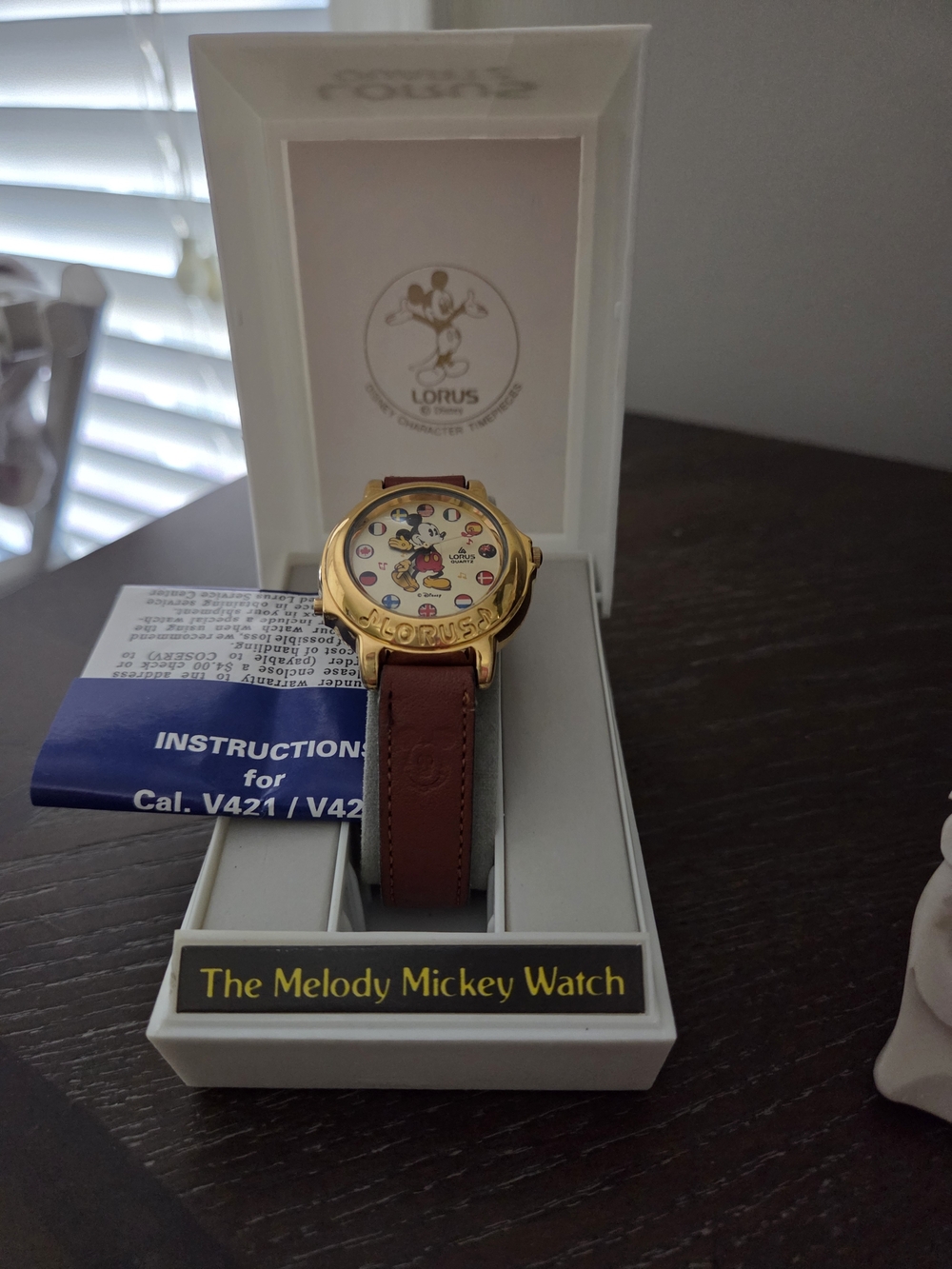 Lorus Melody Mickey Women's Watch - Brown Leather Strap, Gold Case
